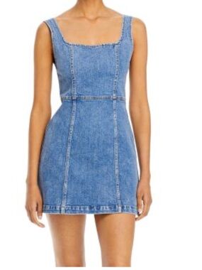 Alice + Olivia Ramsey Blue Denim Square Neck Mini Dress